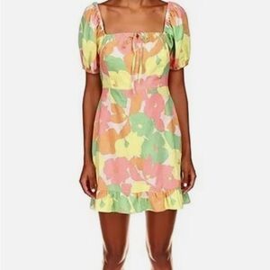 Sanctuary Pink Square Neck Puff Sleeve Mini Dress